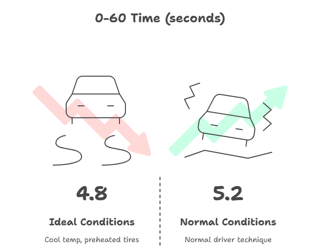Track capabilities, 0-60 times, and quarter-mile performance
