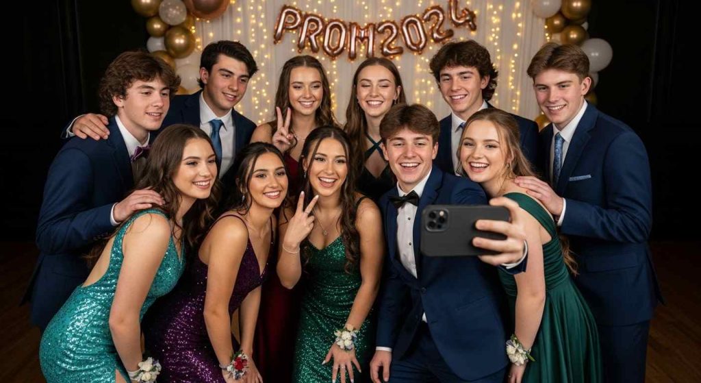 The group shot of the 'Fake Selfie